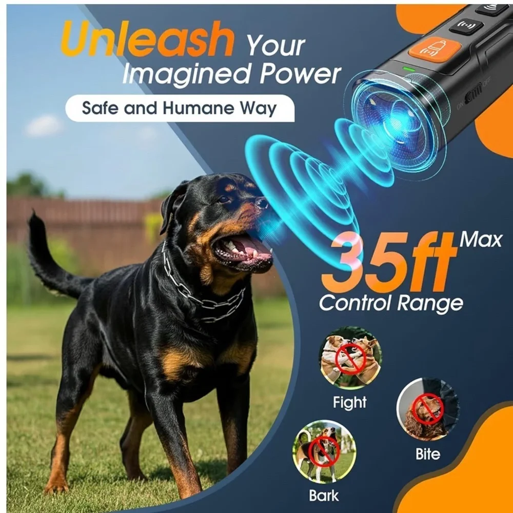 Ultrasonic Dog Deterrent Trainer with LED Light - Black